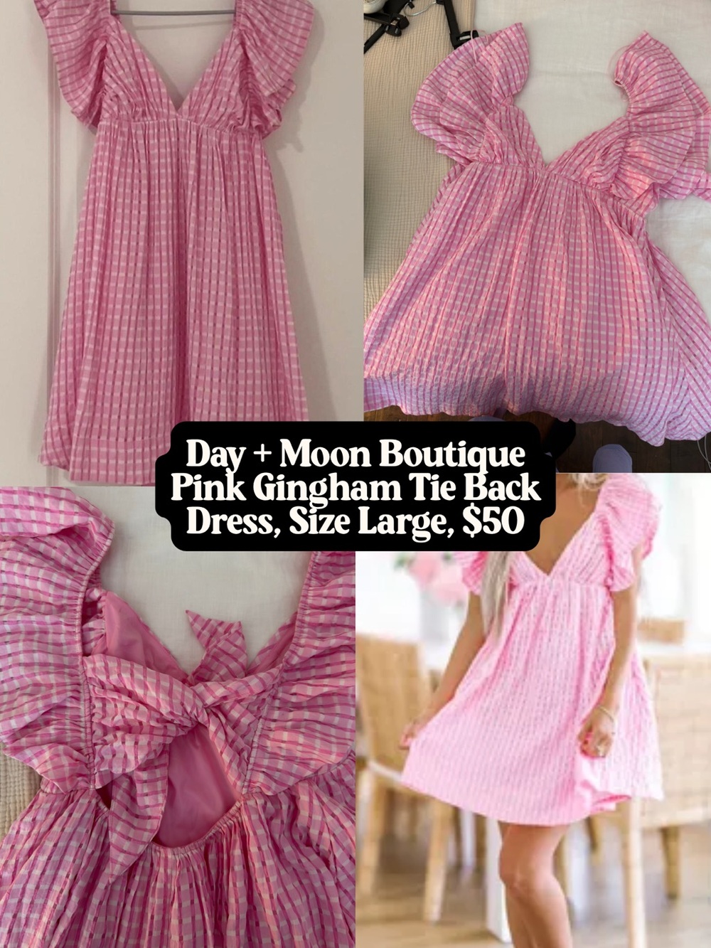 Day + Moon Boutique Pink Gingham Tie-Back Dress